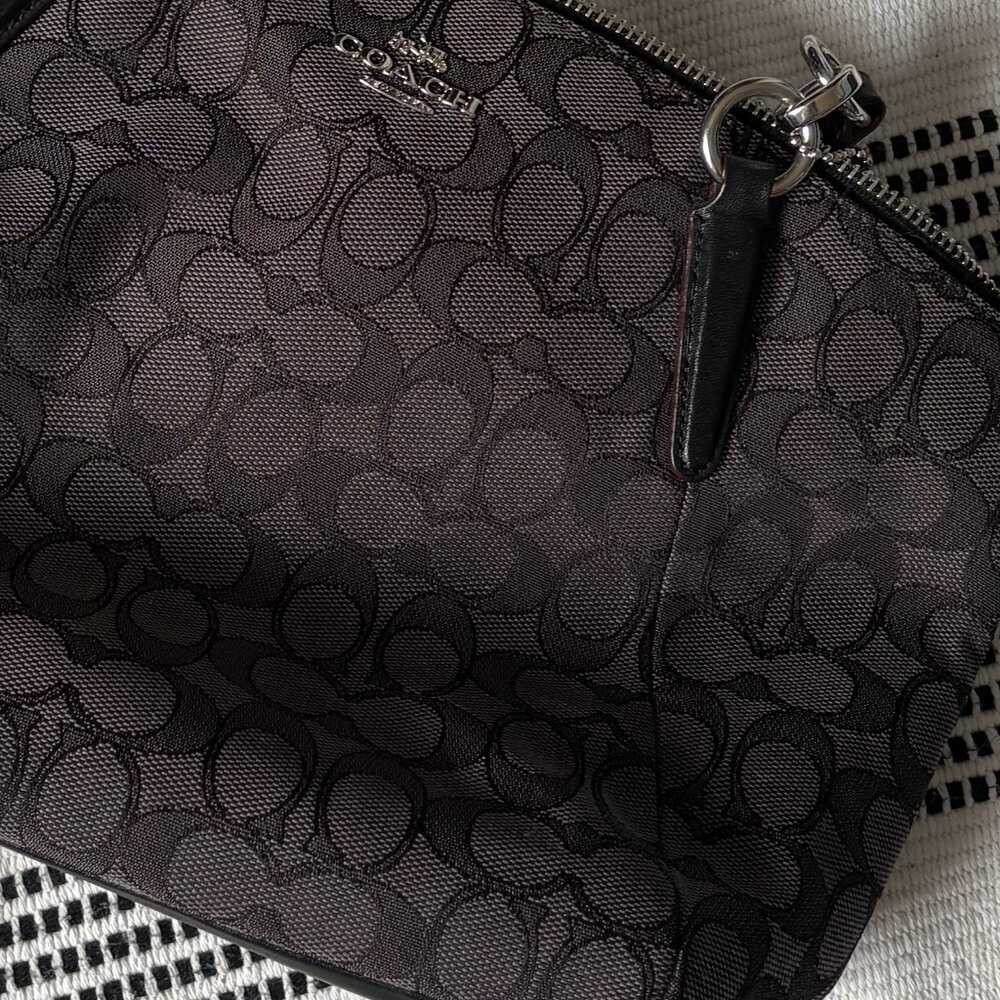 COACH Kelsey Black Monogram Canvas Satchel - Picture 3 of 11